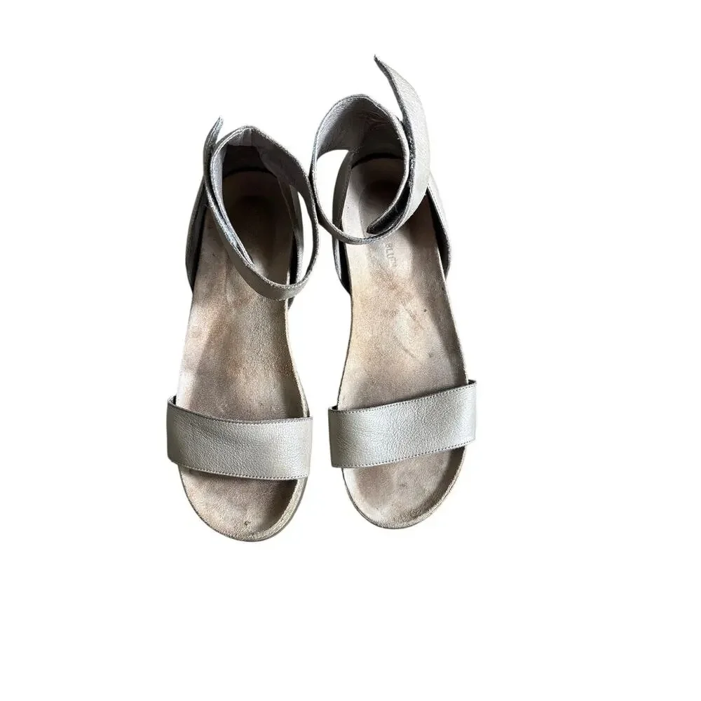 Chocolat Blue Brown Ankle Strap Flat Sandals Sz 38 (7.5)
